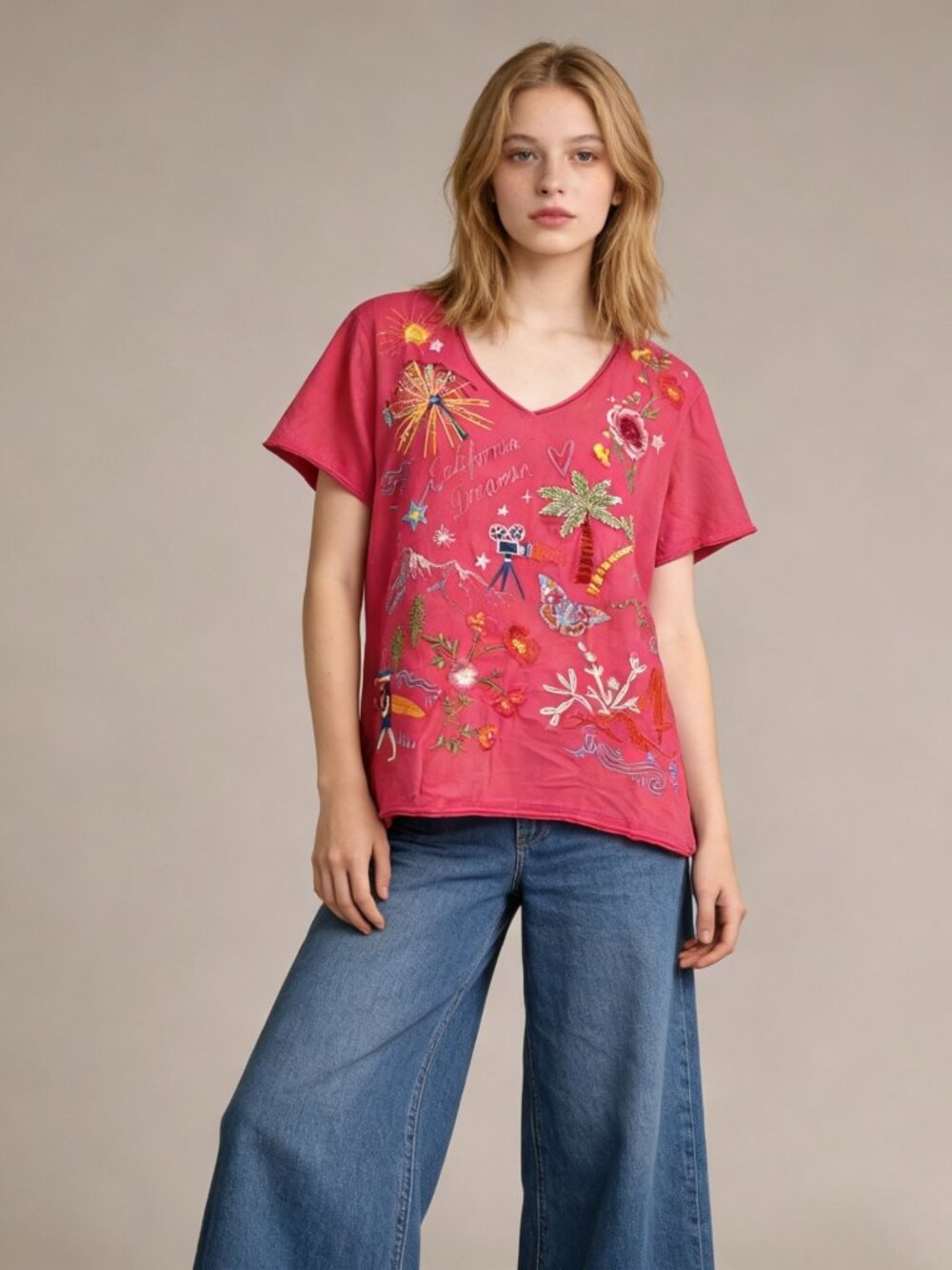 NWOT JOHNNY WAS California Everyday Cotton Embroidered Tee Top T-Shirt Size M